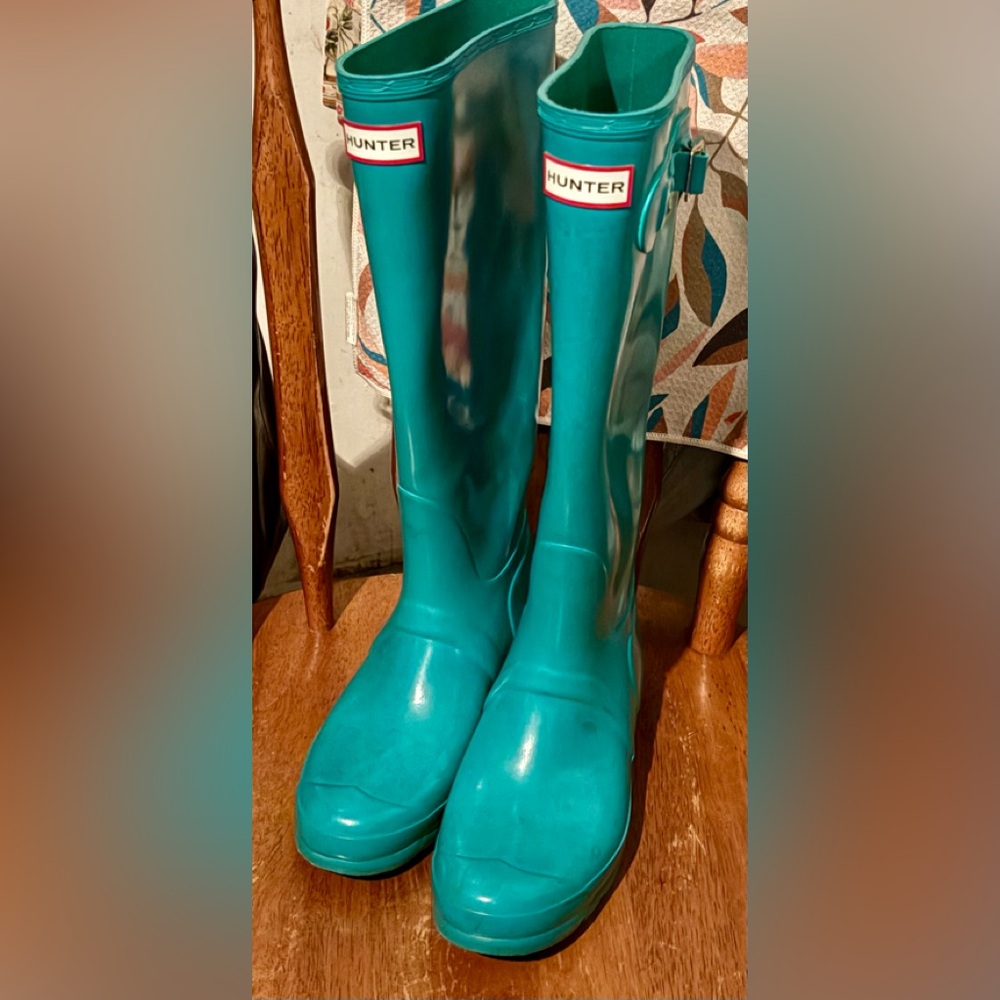Women's Hunter Original Tall Gloss Rain Boot, Ocean Blue, 8M / 9F